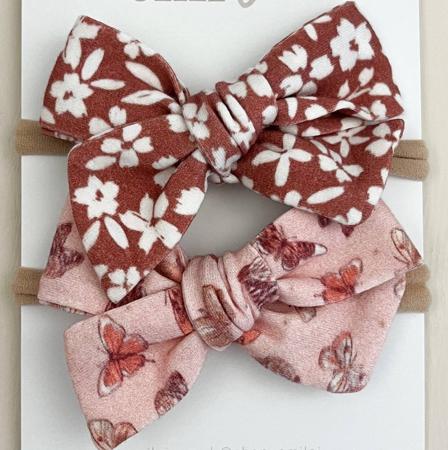 Autumn Floral/Butterfly Nylon Stretchy Bow Headband Set