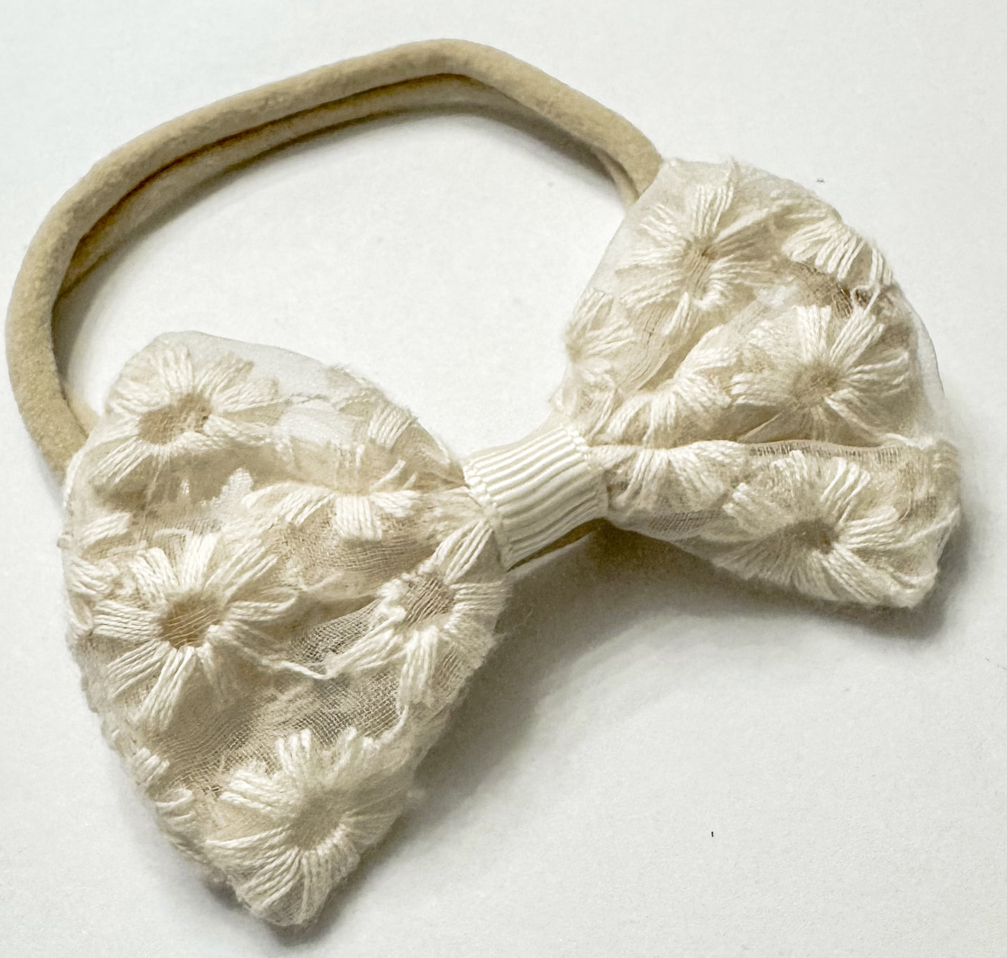 Ivory Embroidered Bow on Nylon Headband