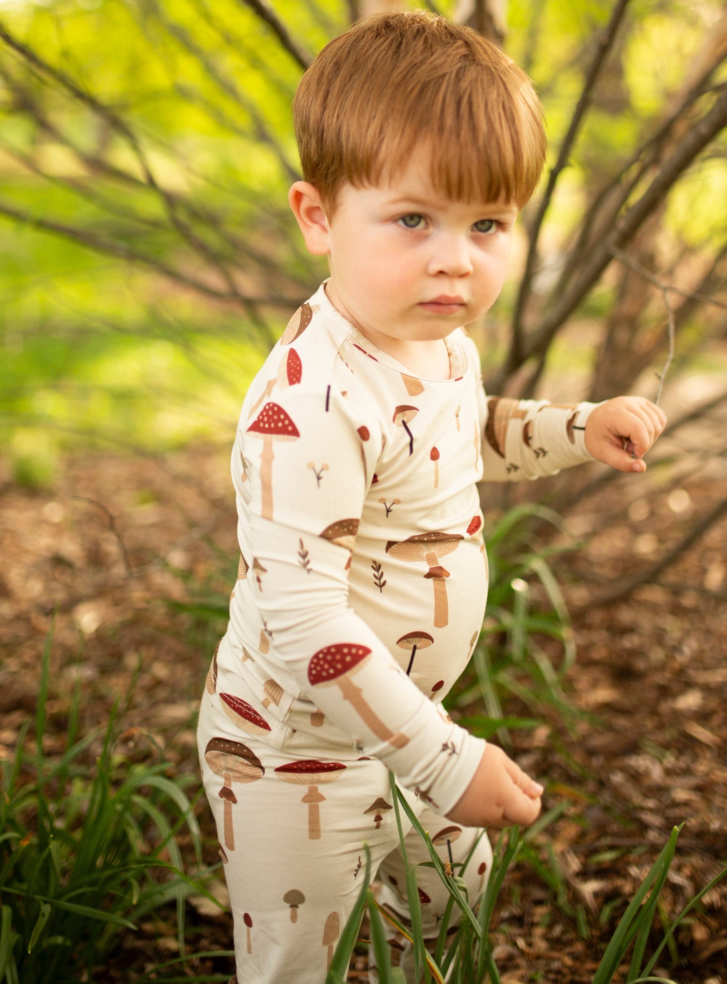 mushroom beige modern two piece bamboo sleeper set for toddlers