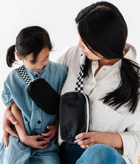 adult black and white checkered belt bag