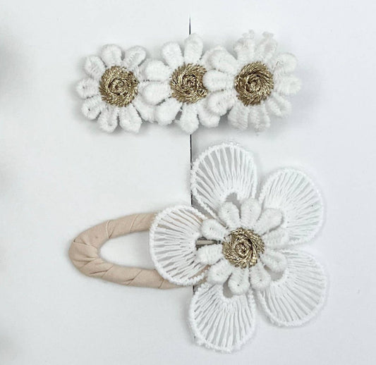 white daisy floral snap hair barrette set for toddler and baby girls