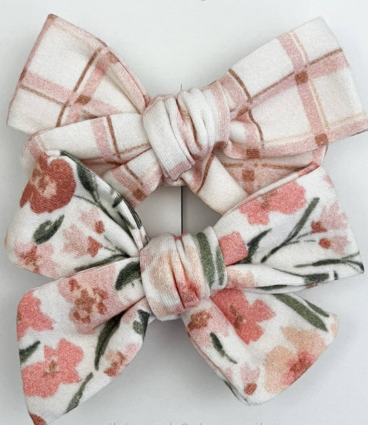 plaid and floral alligator bow set for toddler and baby girls