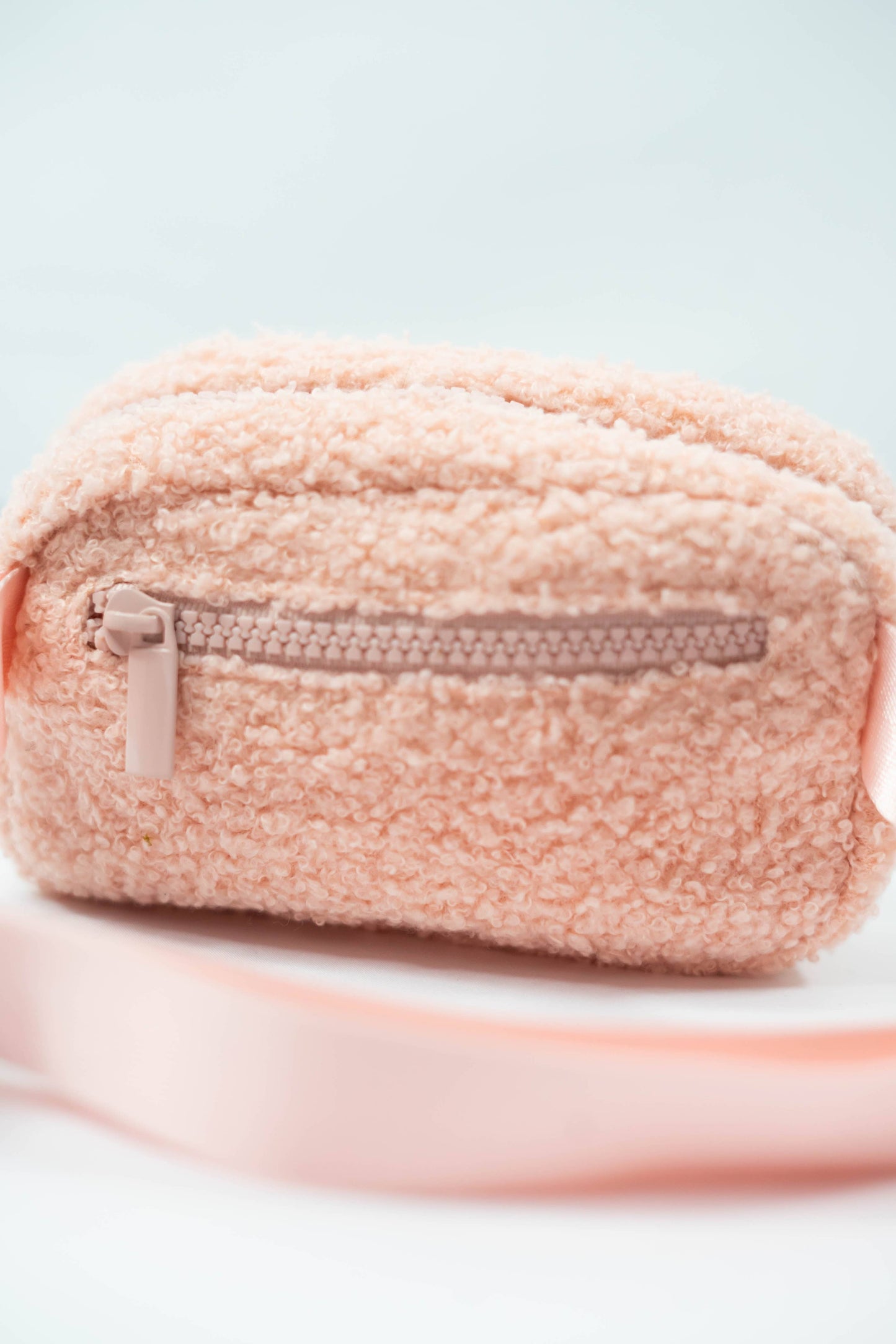 blush pink sherpa toddler belt bag