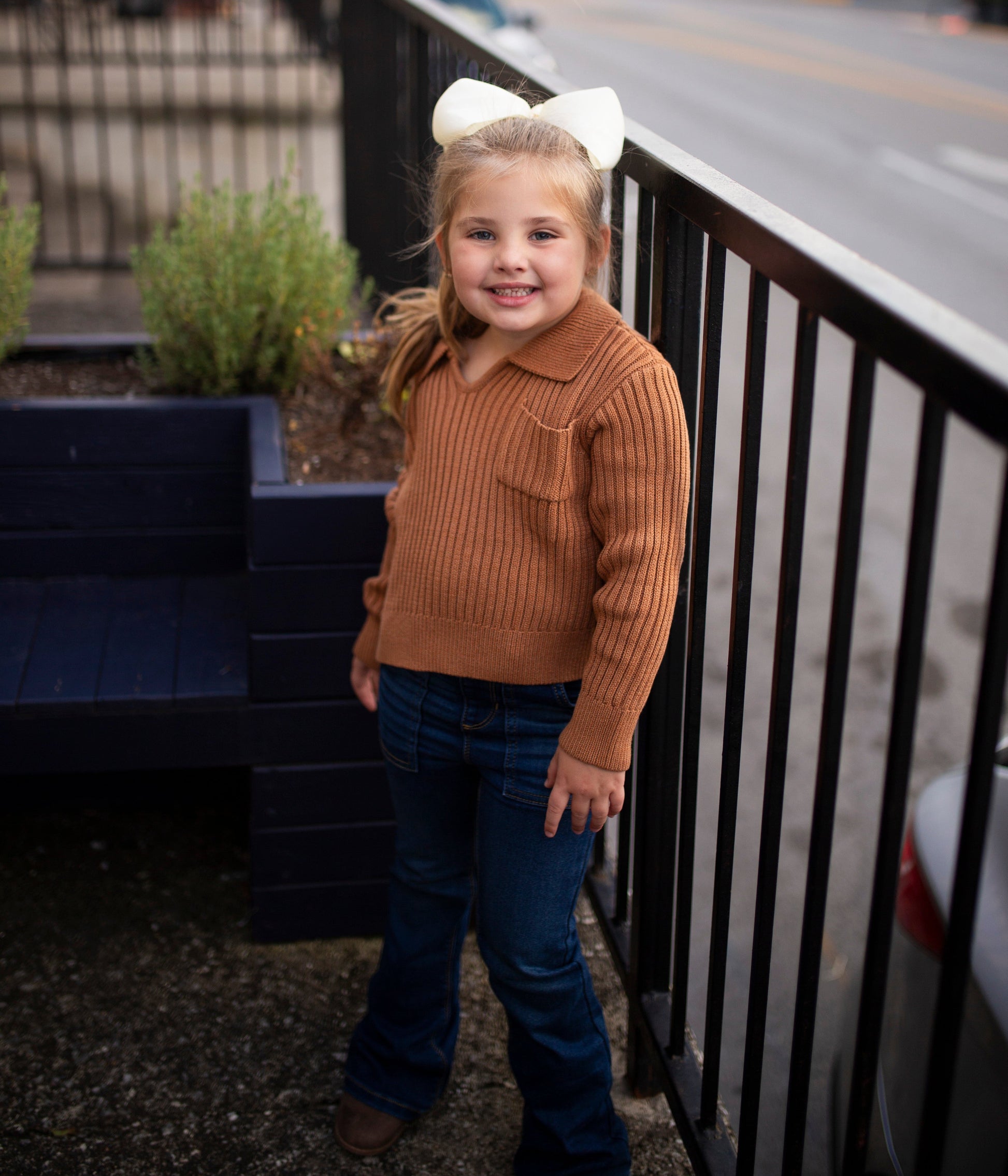 rust oversized comfy knit sweater with collar and front pocket