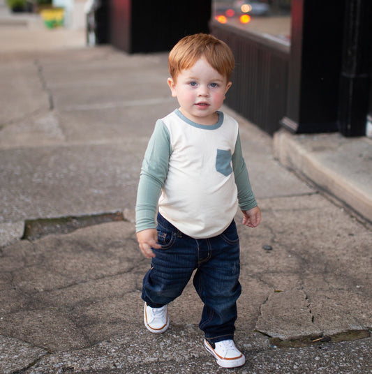 color block blue and teal boys bamboo long sleeve t shirt