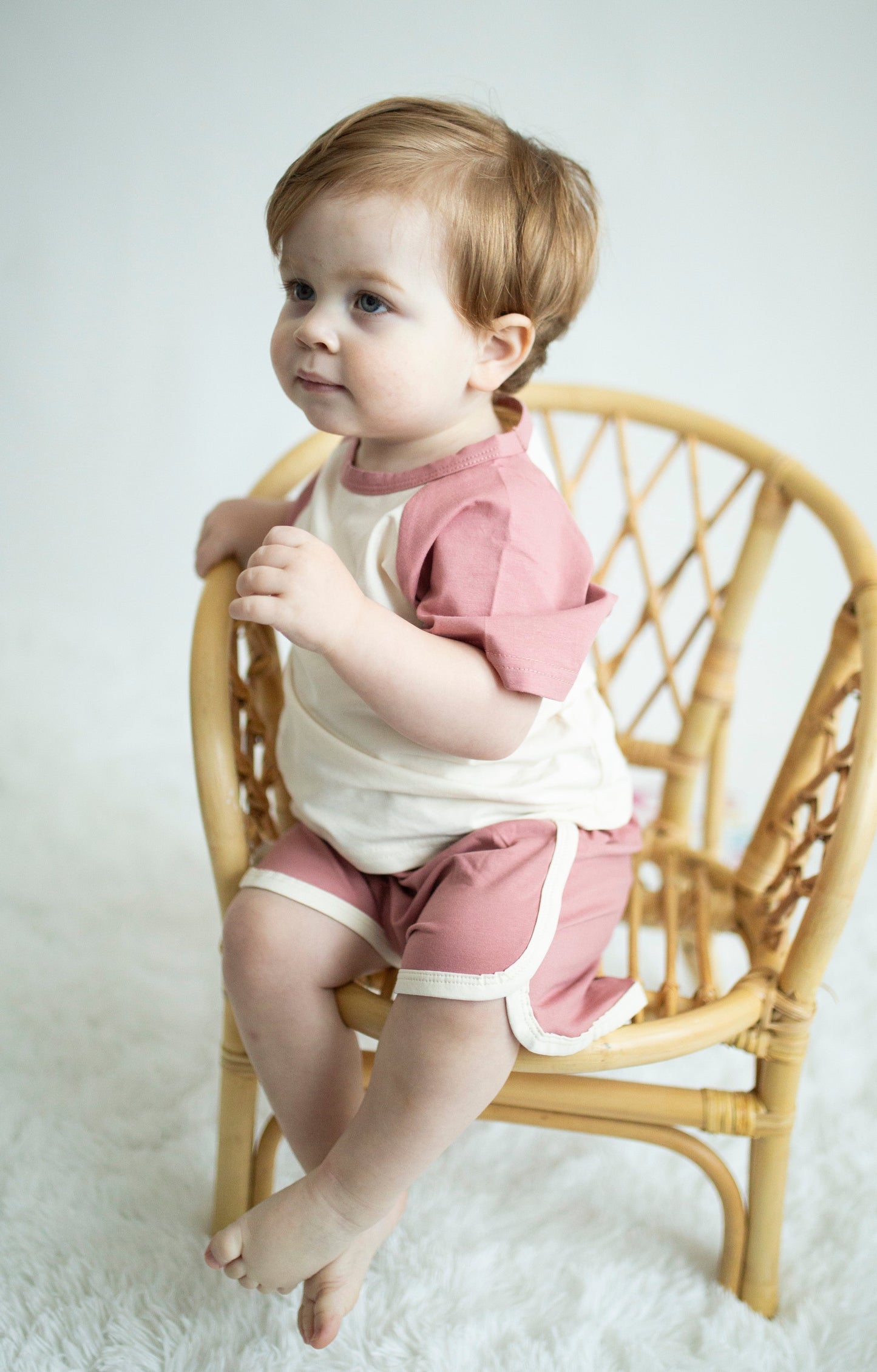 muted red and white sporty set t shirt and shorts