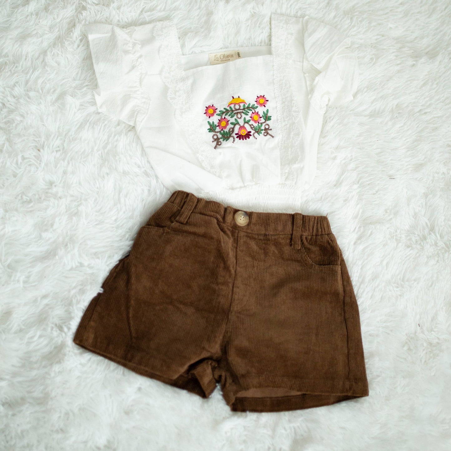 brown girls shorts with faux button