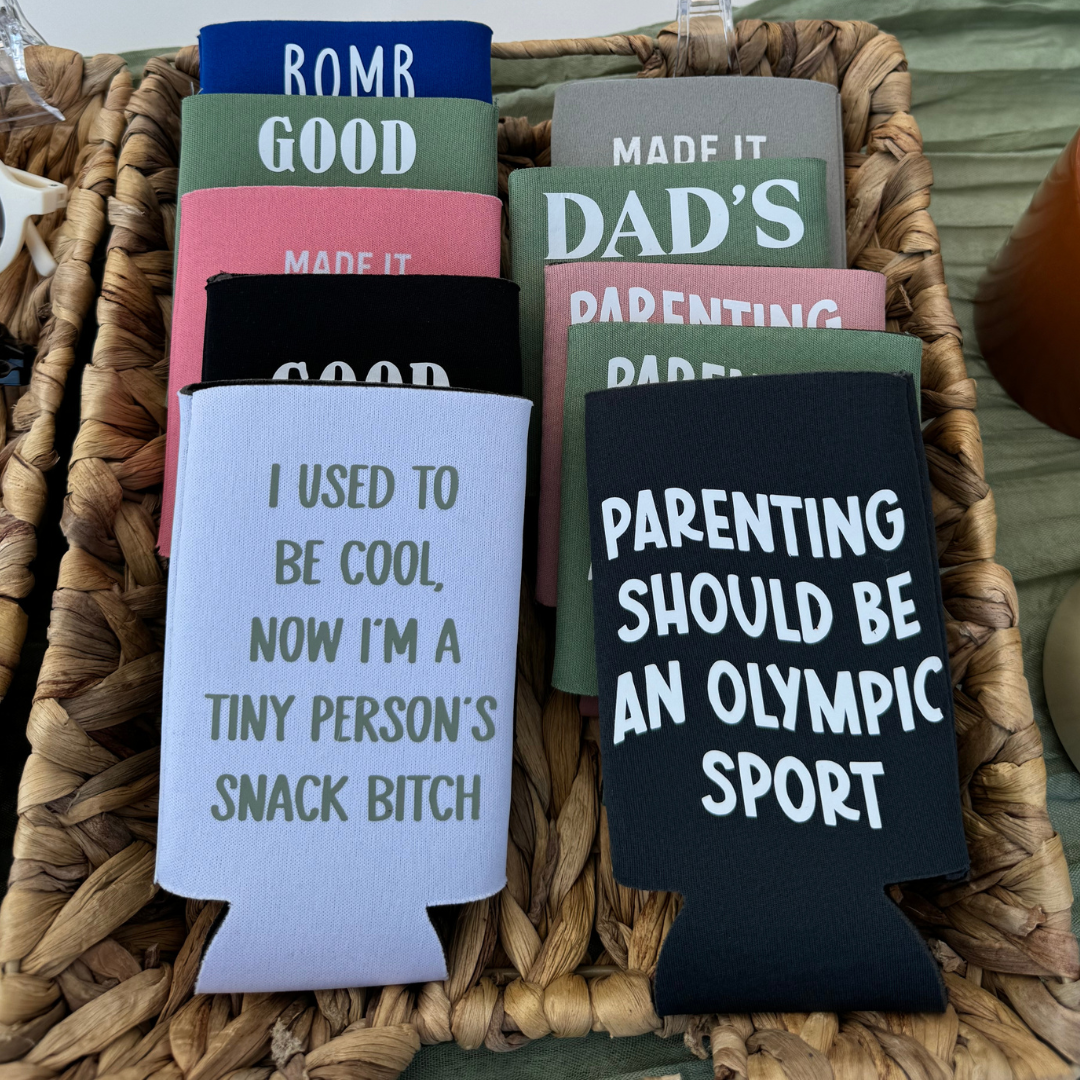 assortment of can coolers coozies