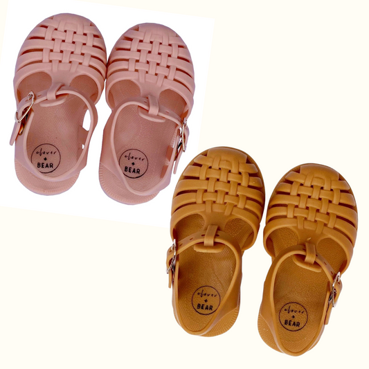 blush or desert colored toddler jelly sandals 