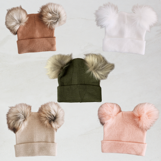 double pom pom beanies for babies and toddlers