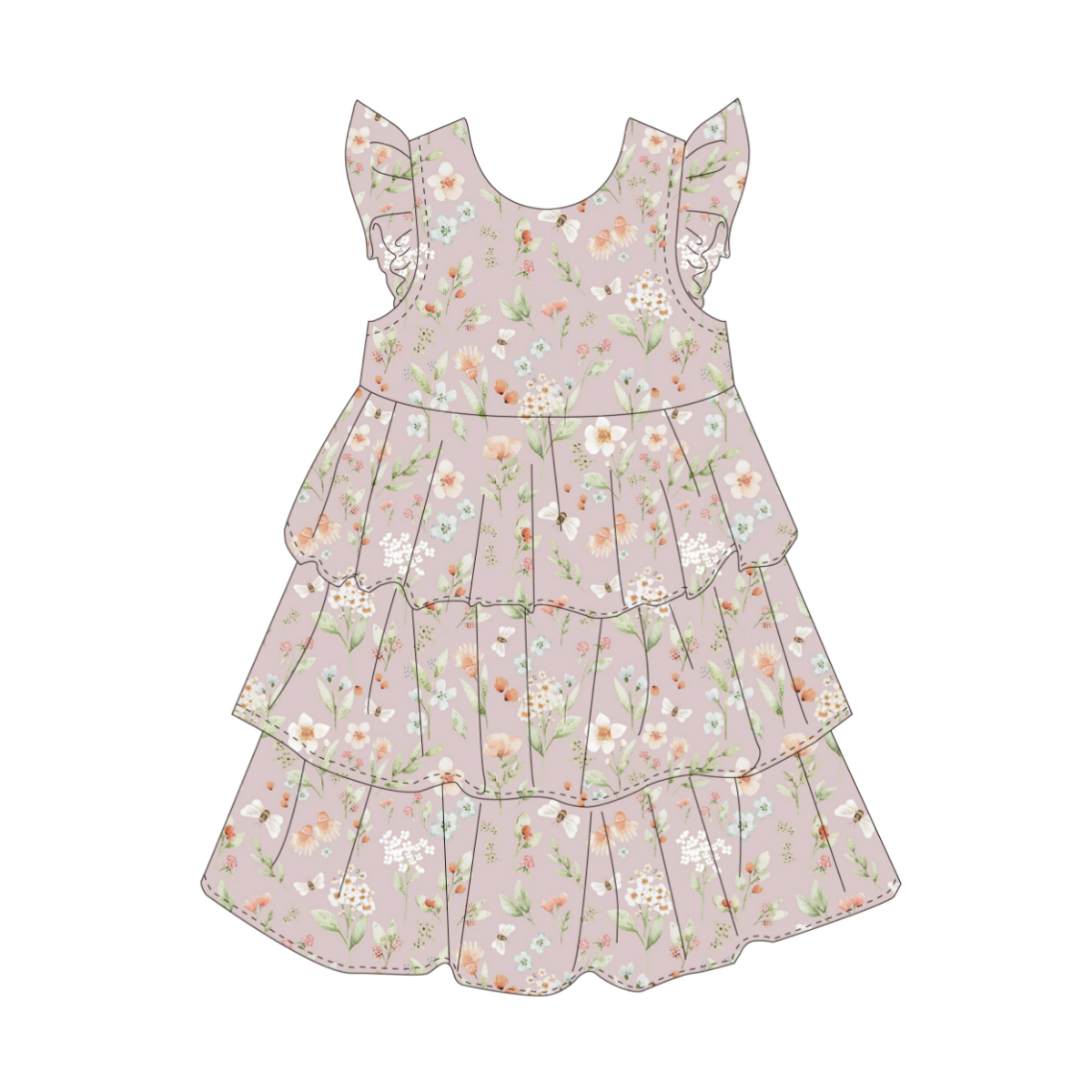 bamboo twirl baby girl and toddler dress with florals and bees