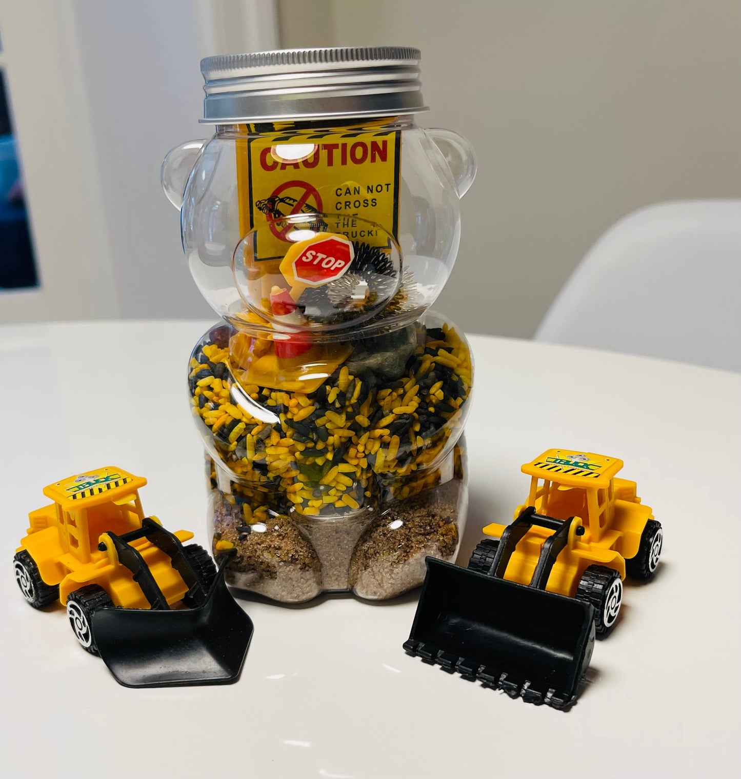 construction themed sensory sand and rice kit for toddlers