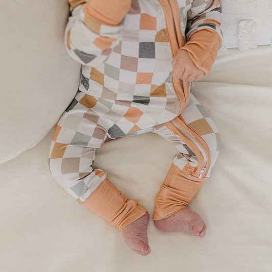 bamboo sleeper with multicolor peach checkered