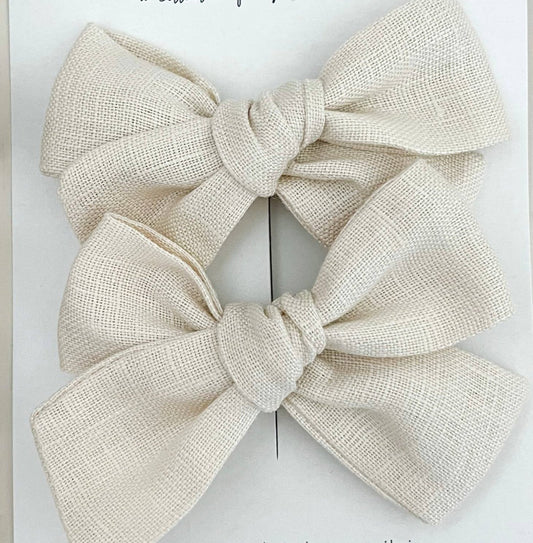 ivory linen alligator hair bow clip set for toddler and baby girls