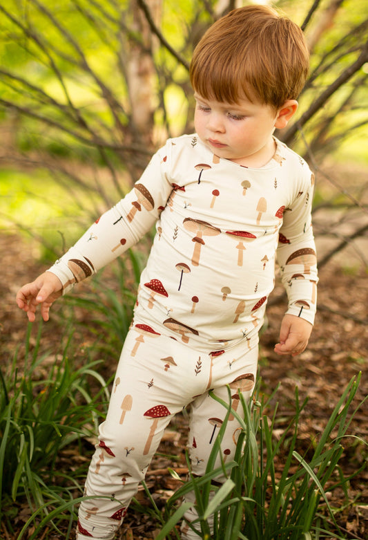 mushroom beige modern two piece bamboo sleeper set for toddlers