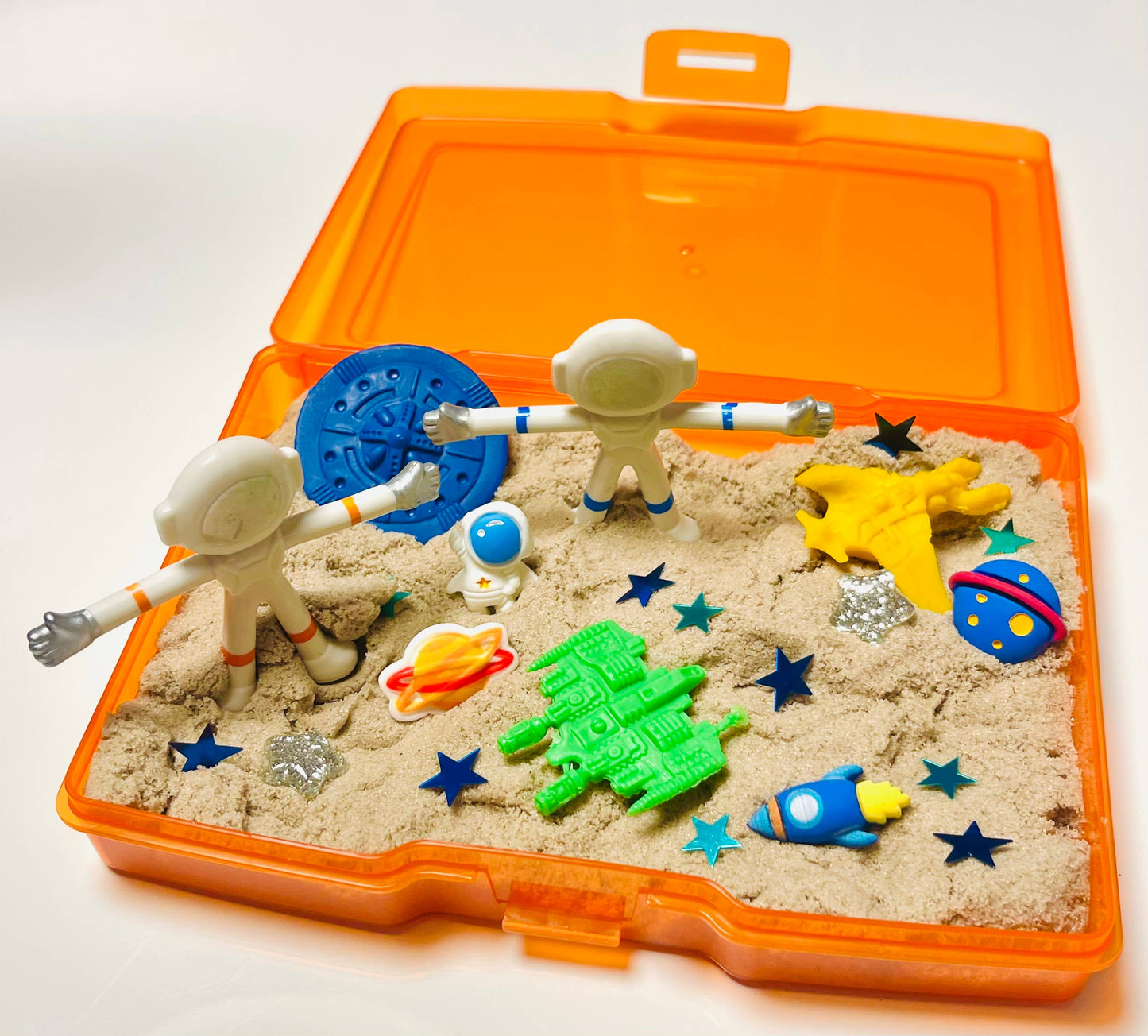 out of this world space themed kinetic sand sensory kit for kids