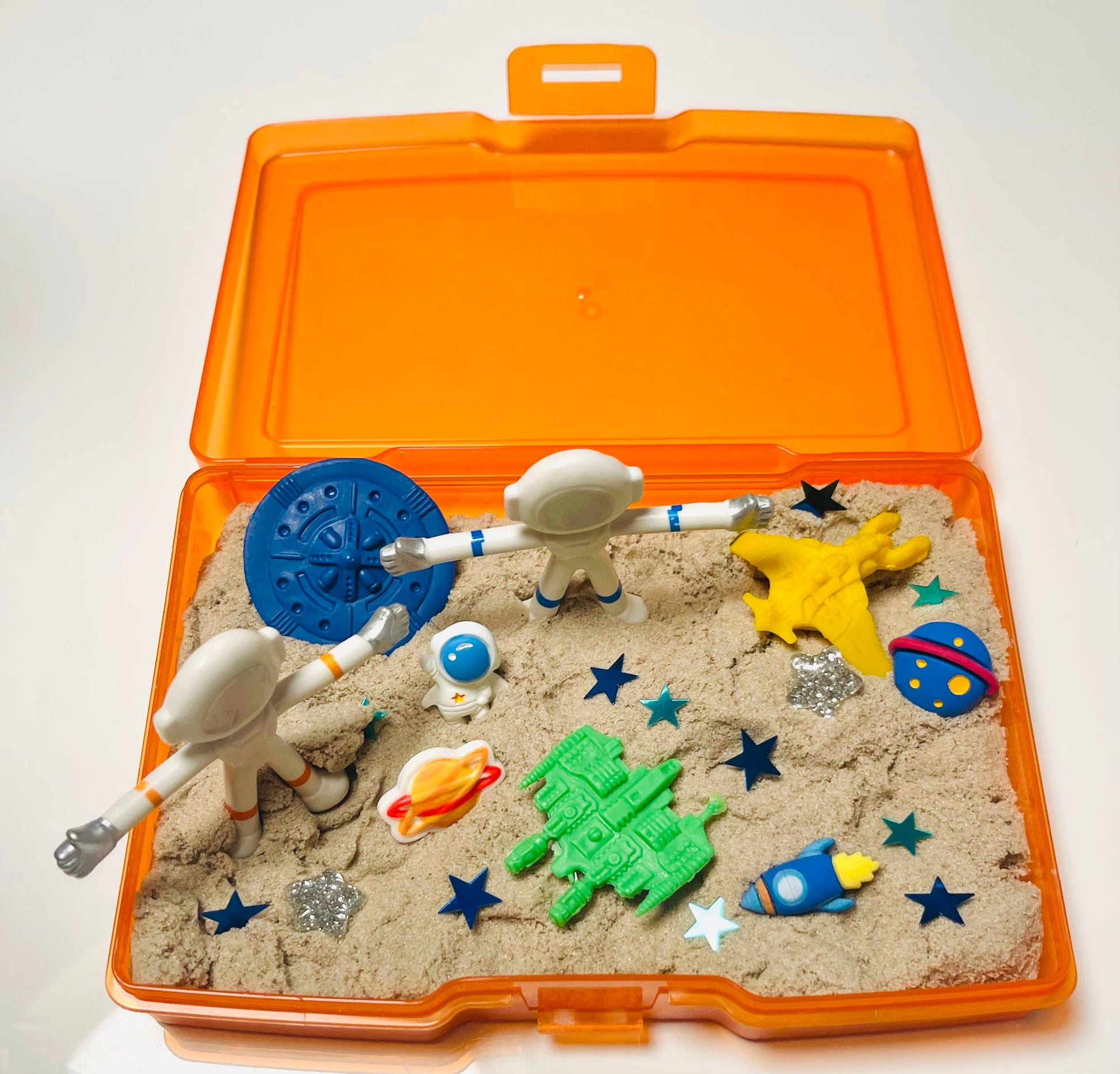 out of this world space themed kinetic sand sensory kit for kids