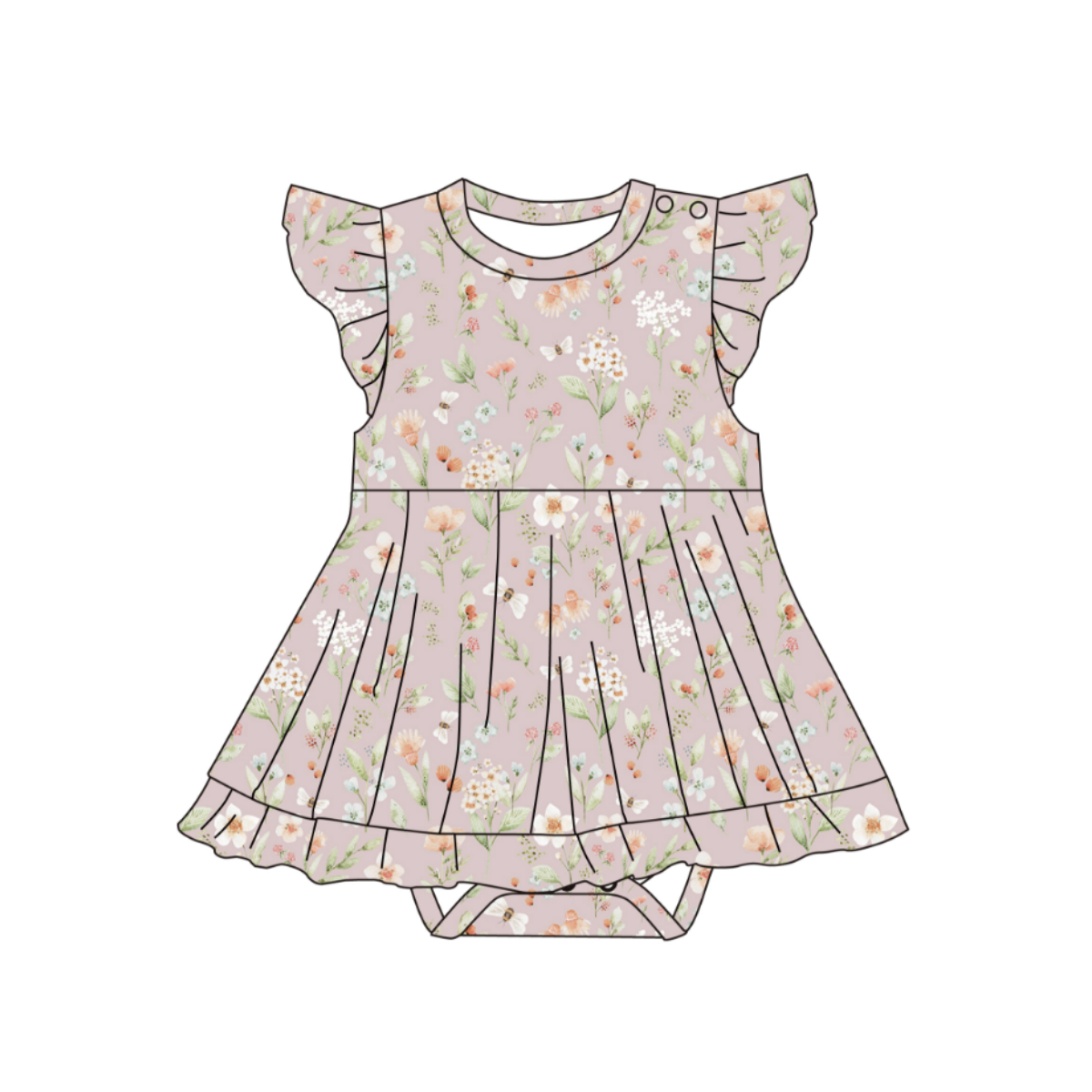 spring floral and bee ruffle skirt and sleeve bamboo baby girl romper