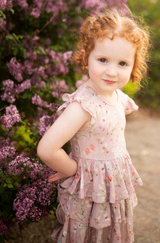 spring floral and bee ruffle skirt and sleeve bamboo baby girl romper