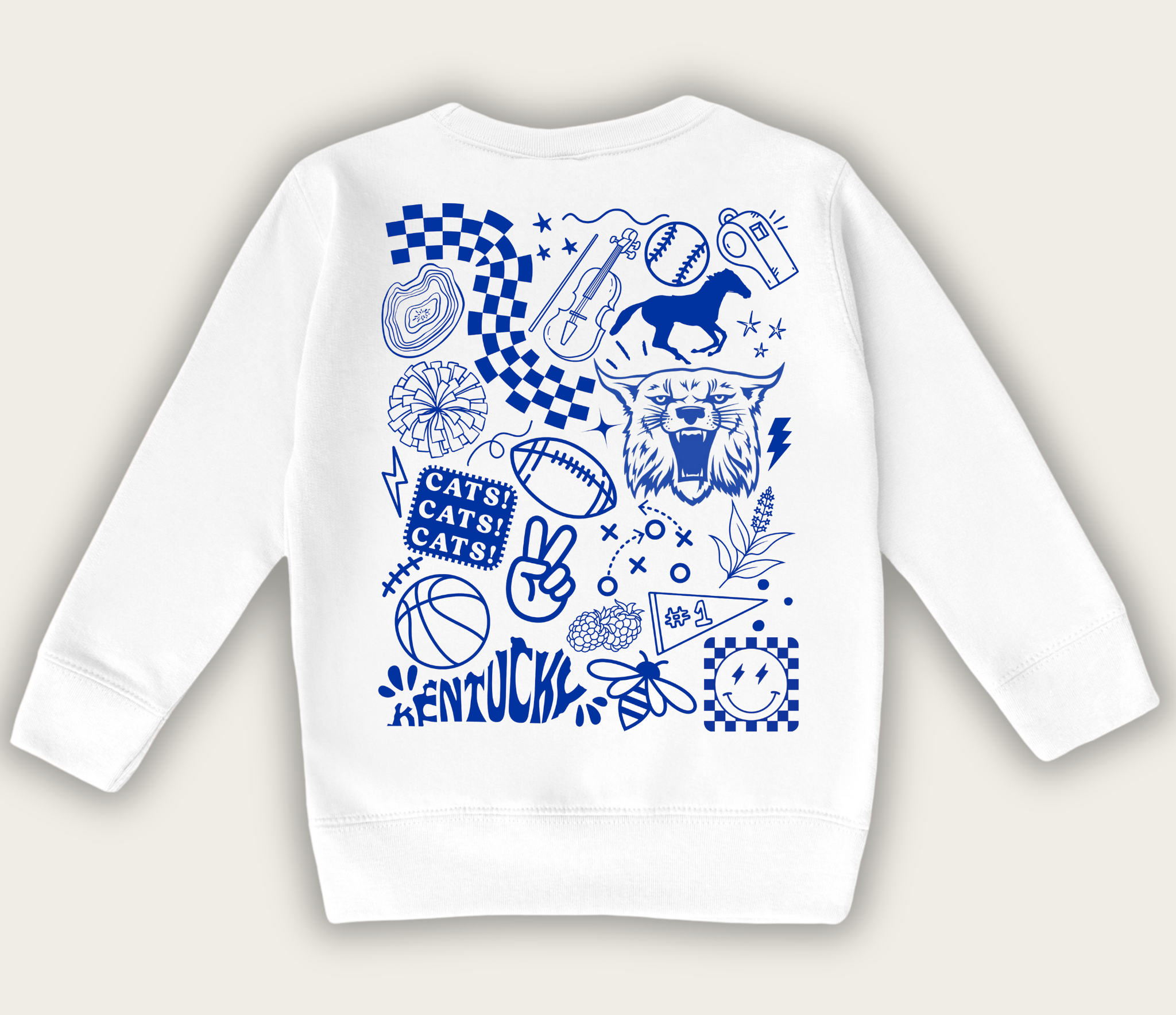toddler crewneck with Kentucky theme state icons and graphics
