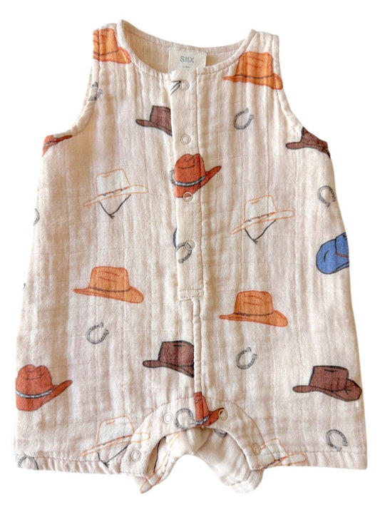 western inspired baby gender neutral muslin cotton shortie romper