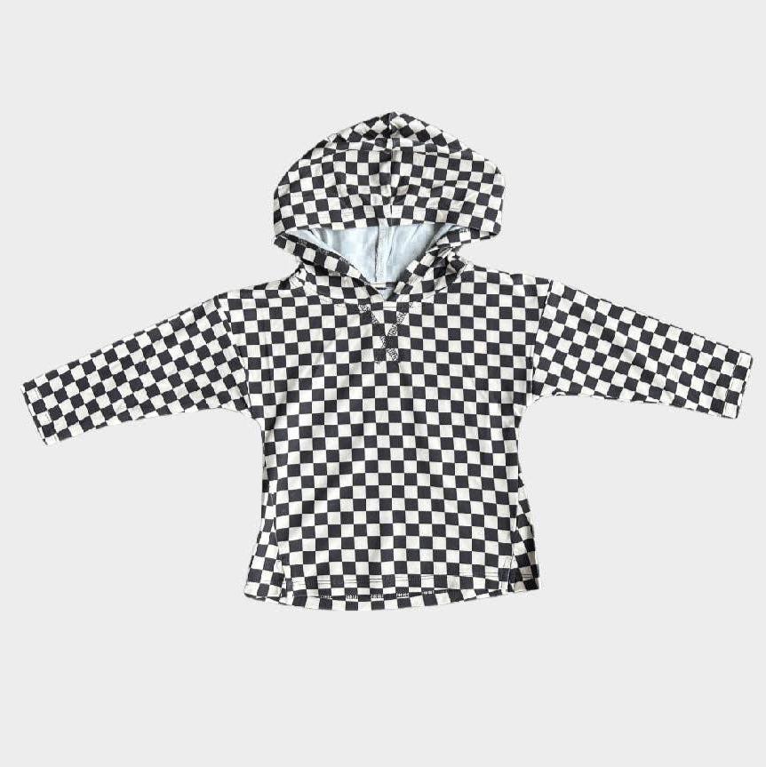 checkered gray wash bamboo hoodie for fall