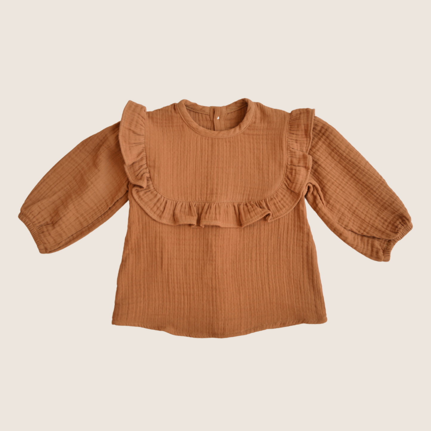 Rust colored ruffle neck blouse 