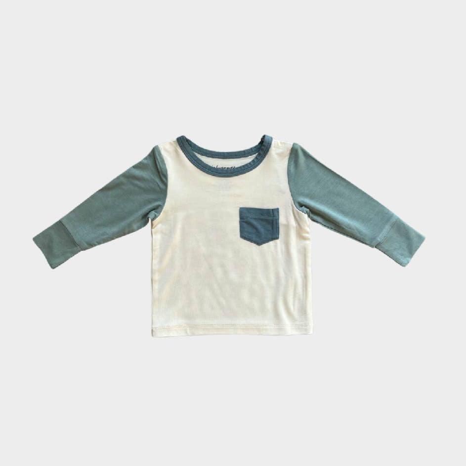 color block blue and teal boys bamboo long sleeve t shirt